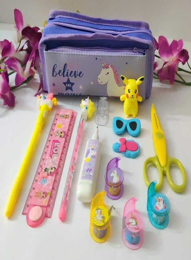 Tera13 TERA 13 (Pack of 8 Items) Unicorn Pencil Pouch Unicorn led Pencil Eraser Unicorn Whitener Sharpener Scissor Unicorn Tape - Image 2